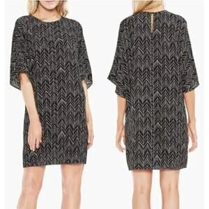 Vince Camuto Black & White Herringbone Geometric Half Sleeve Shift Dress - XS